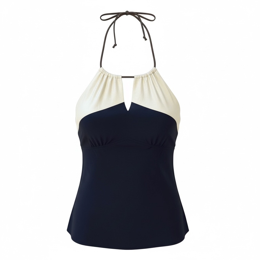 Matty M tan/black silk halter top, small